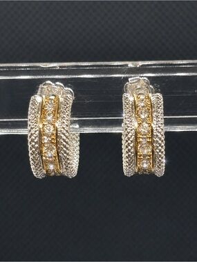 Silver & Gold Crystal Hoop Earrings - Women's Fashion Jewelry